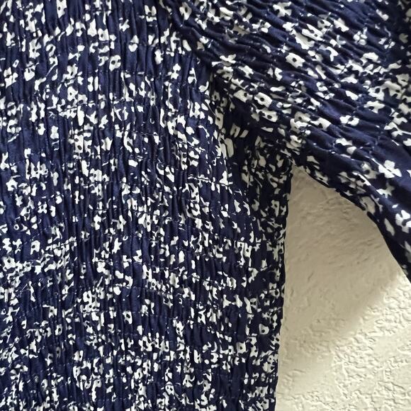 LULUS Fleur-Tation Blue Floral Off Shoulder Midi Hi Lo Dress XL Smocked Cottage - Picture 4 of 7